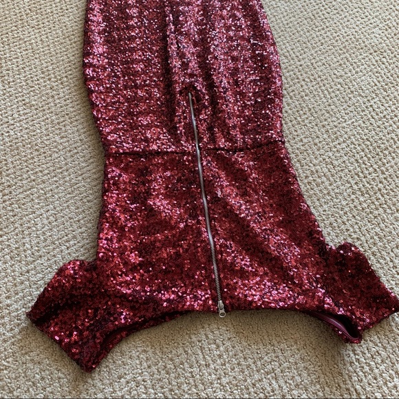 ASOS TFNC Bardot Dress Sequin Burgundy - Picture 13 of 14